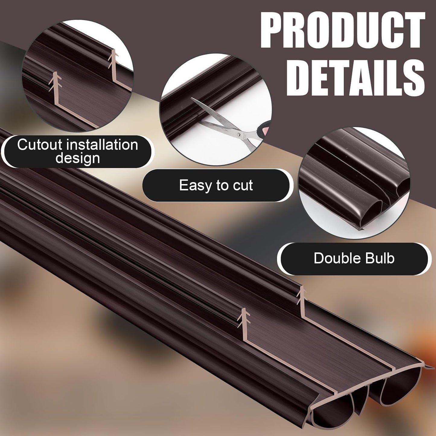 Pushglossy 2 Pcs Kerf Style Door Bottom 36" Long 1 3/4" Wide Replacement Threshold Seal with Vinyl Fins Weatherstrip Draft Stopper for Interior Exterior Doors(White)