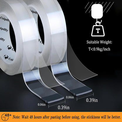 Double Sided Tape Heavy Duty for Wall Decor No Damage to Paint,Clear Removable Mounting Tape,Nano Two Sided Adhesive Tape,Picture Hanging Strips for Posters,Stickers - 3Rolls,Total(1.18in*20FT)