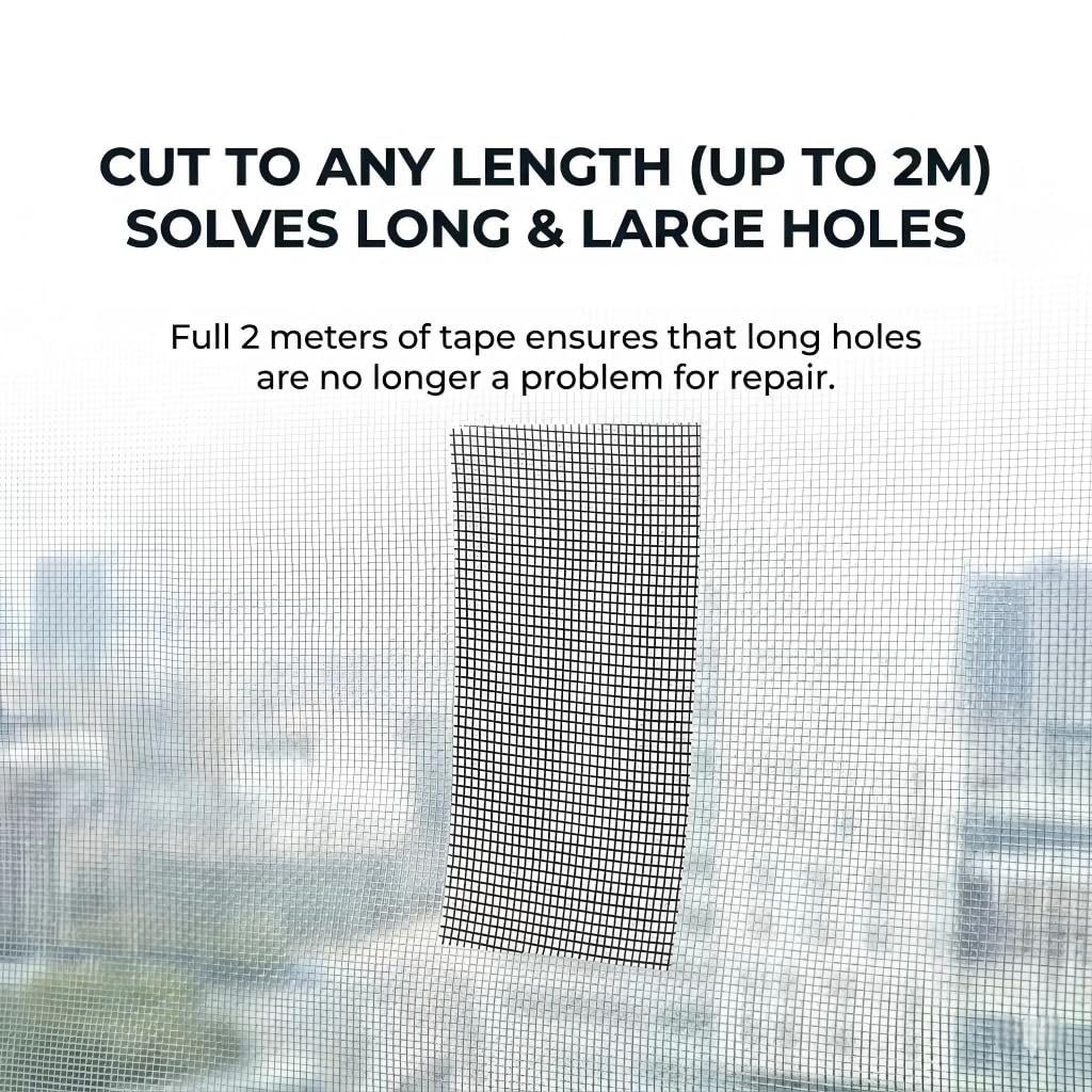 Heavy Duty Window Screen Repair Tape - Strong Adhesive Fiberglass Mesh Screen Repair Kit for Door and Window Screens, Tents, RVs, and Patio Nets - Durable Tear-Resistant Grid, Gray