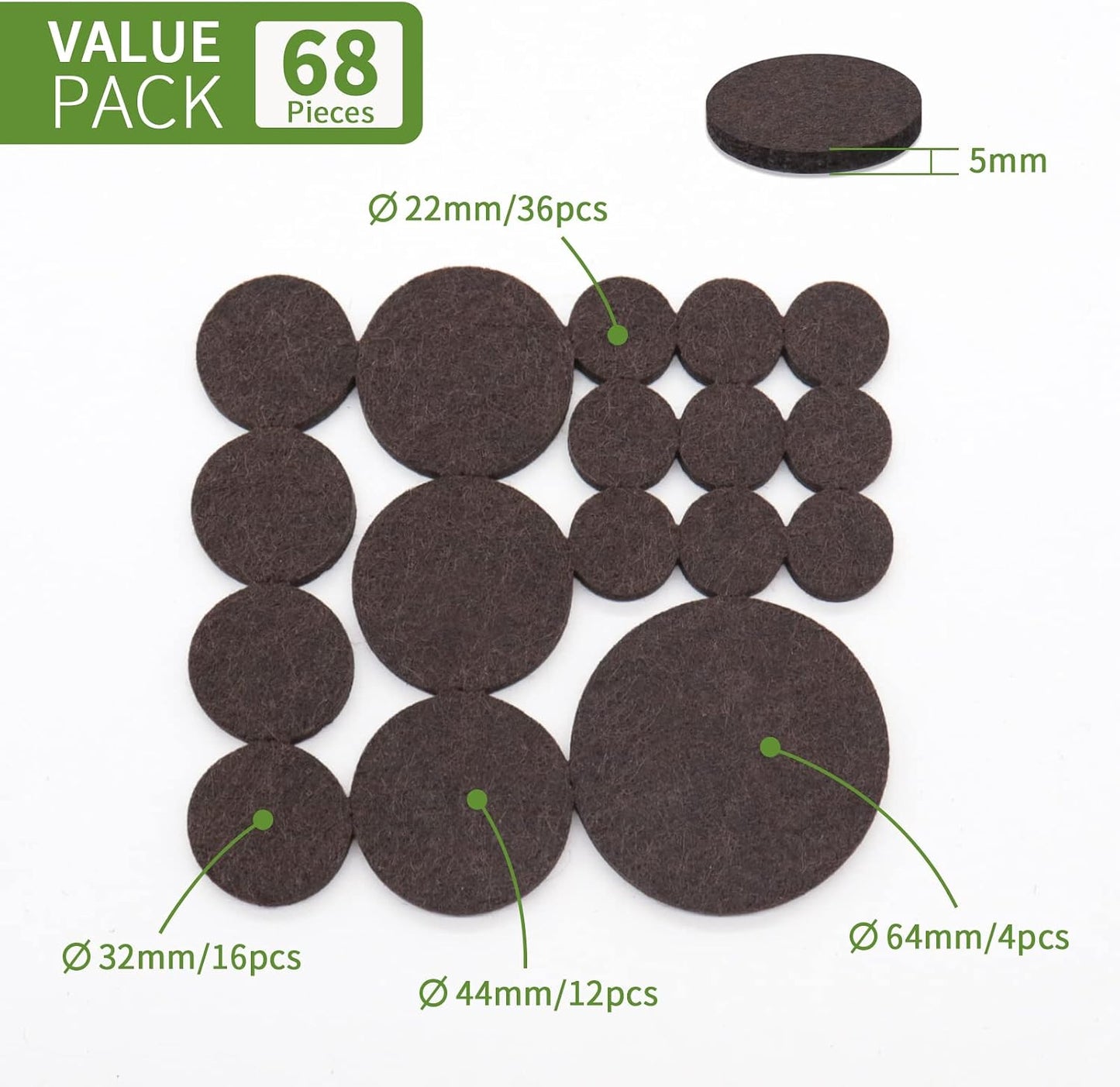 Felt Furniture Pads for Hardwood Floors 48 PCS, Furniture Pads, Floor Protectors for Hardwood Floors, Felt Pads for Furniture, Round, Dark Brown