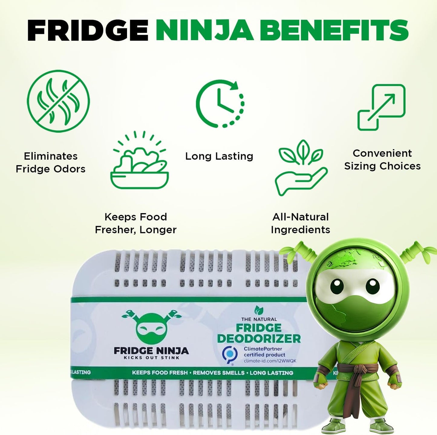 Fridge Ninja Fridge Deodorizer (2 Pack) - More Effective Than Baking Soda - Natural and Unscented Activated Charcoal Refrigerator Deodorizer and Odor Eliminator for Freezers, Coolers, and Lunch Boxes