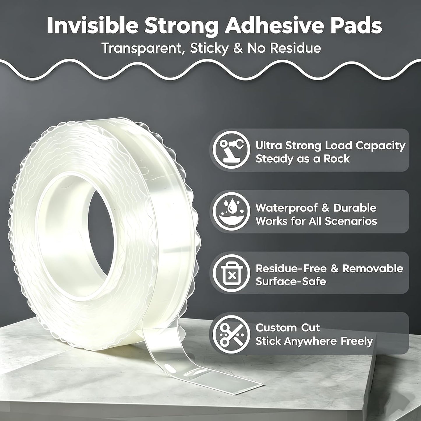 zvp Double Sided Nano Tape, Removable Heavy Duty Mounting Foam Tape, Adhesive Tape for Wall, Carpet, Poster and Picture Hanging Strips (Transparent, 1.15 * 118 in)