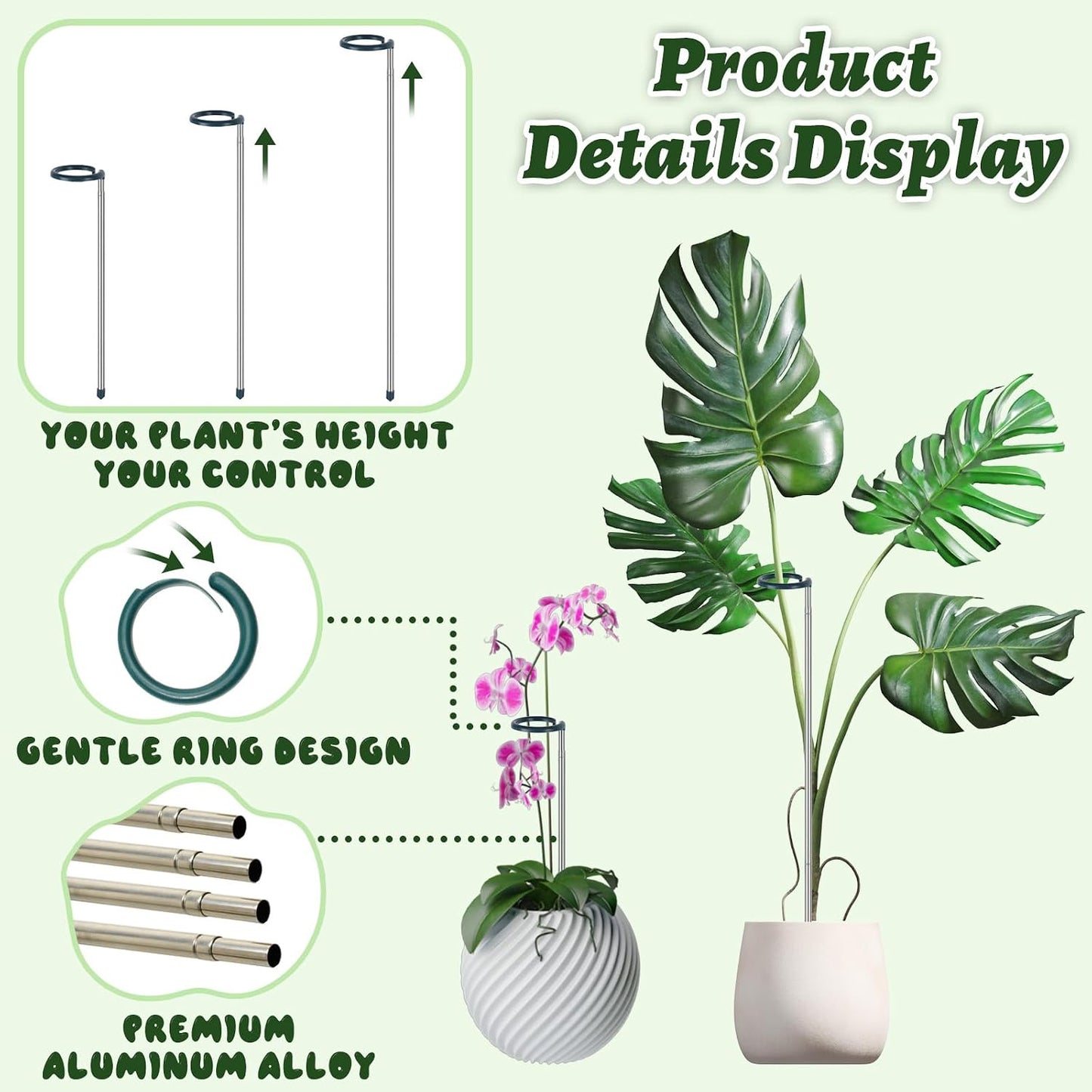 Adjustable Plant Stakes for Support, 17-32 Inch Extendable Plant Stake for Heavy Duty Plant Support, Metal Plant Stakes for Indoor Outdoor Potted Flowers, Monstera, Tomatoes (32.2inches-5Pack)