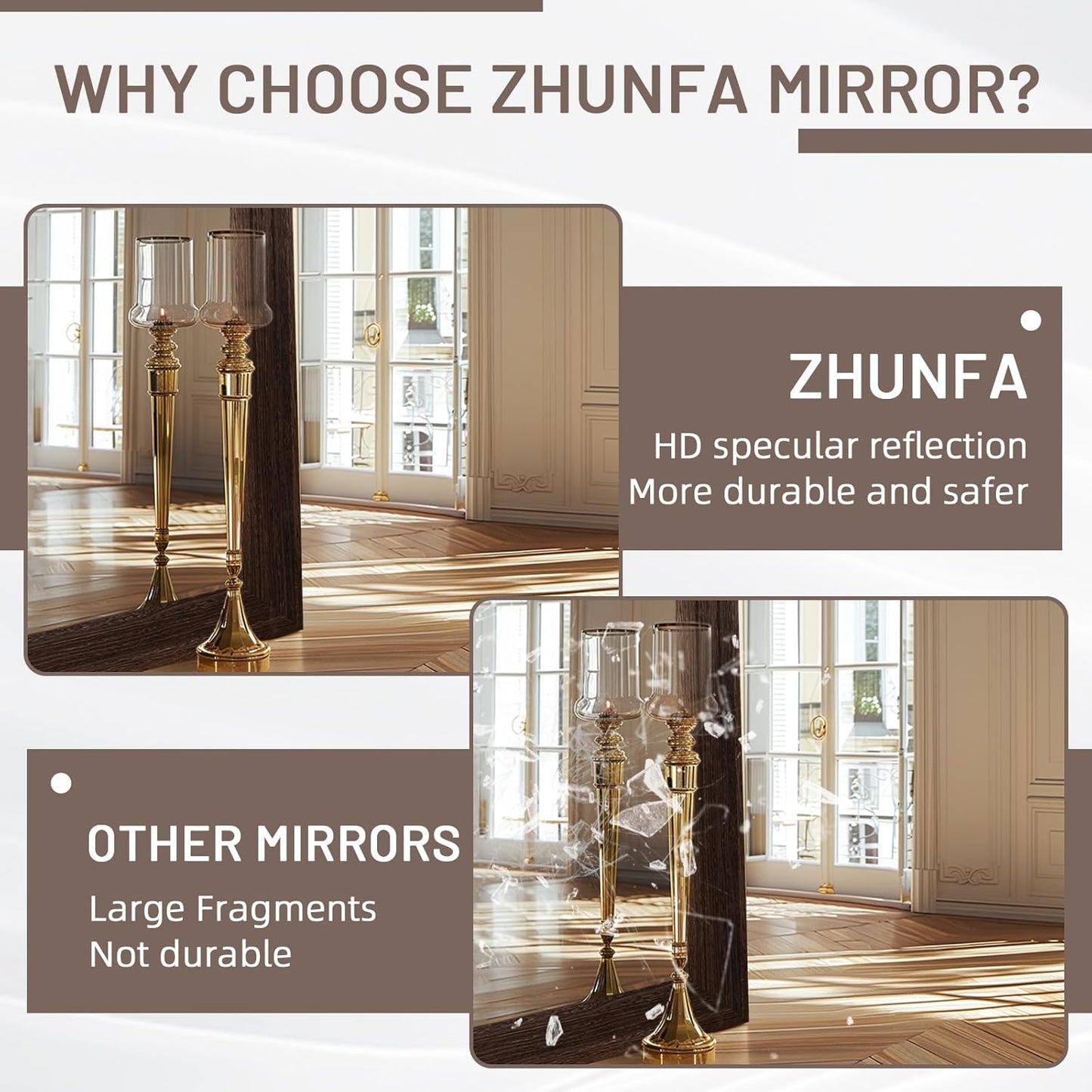 ZHUNFA Arched Full Length Mirror with Solid Wood Frame | 65x22 Farmhouse Wall Mirror Full Length with Stand, Vertical Hanging, Leaning Standing for Bedroom,Living Room, Rustic White