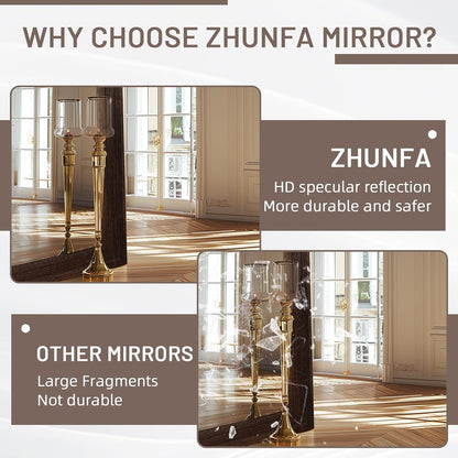 ZHUNFA Arched Full Length Mirror with Solid Wood Frame | 65x22 Farmhouse Wall Mirror Full Length with Stand, Vertical Hanging, Leaning Standing for Bedroom,Living Room, Rustic White