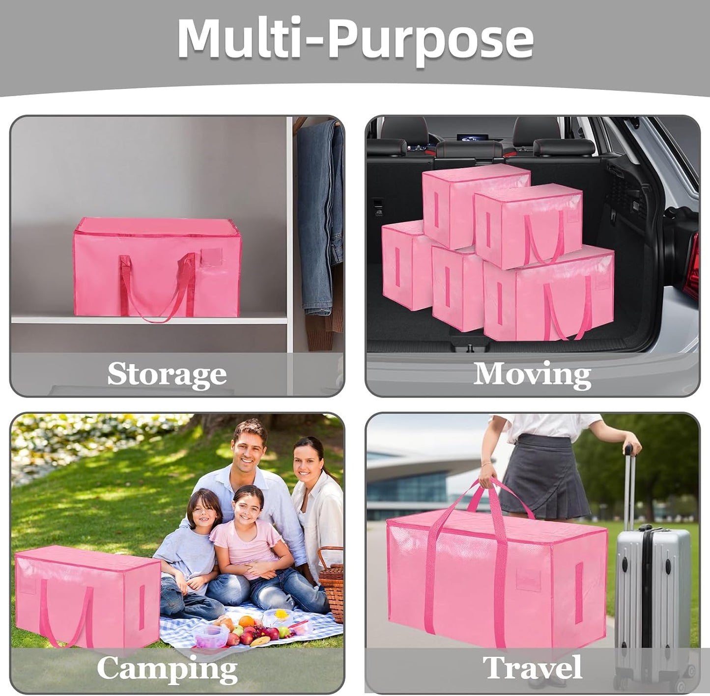8 Pack-Extra Large Heavy Duty Moving Bags - Waterproof Storage Totes with Handles & Zippers, Foldable for College Dorm, Storage (Clear)