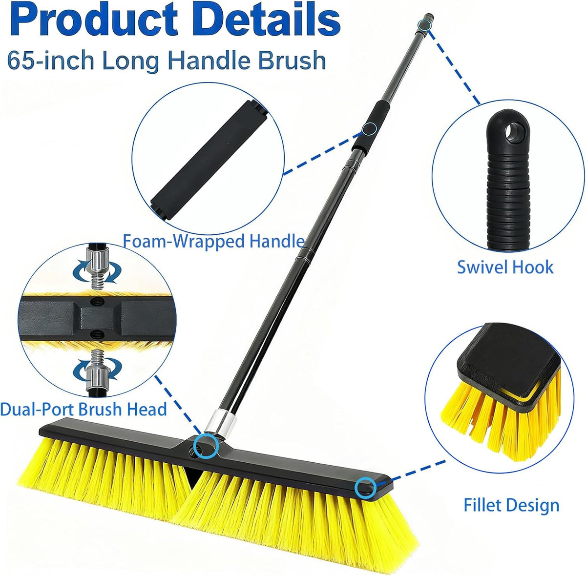 18 Inches Push Broom Outdoor- Heavy Duty Broom with 63" Long Handle,for Cleaning Outdoor or Indoor Tile, Garage, Floor, Deck