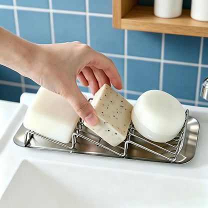 304 Stainless Steel 3 Bar Soap Dish, Self Draining Shampoo Bar Holder for Solid Shampoo & Conditioner Bars, Corner Soap Holder Tray for Shower Bathroom