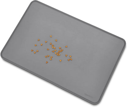Amazon Basics Waterproof Non-Slip Silicone Pet Feeding Mat with Raised Edges for Food and Water Bowls, Easy to Clean Pet Placemat to Protect Floors, 18.5" x 11.5", Black