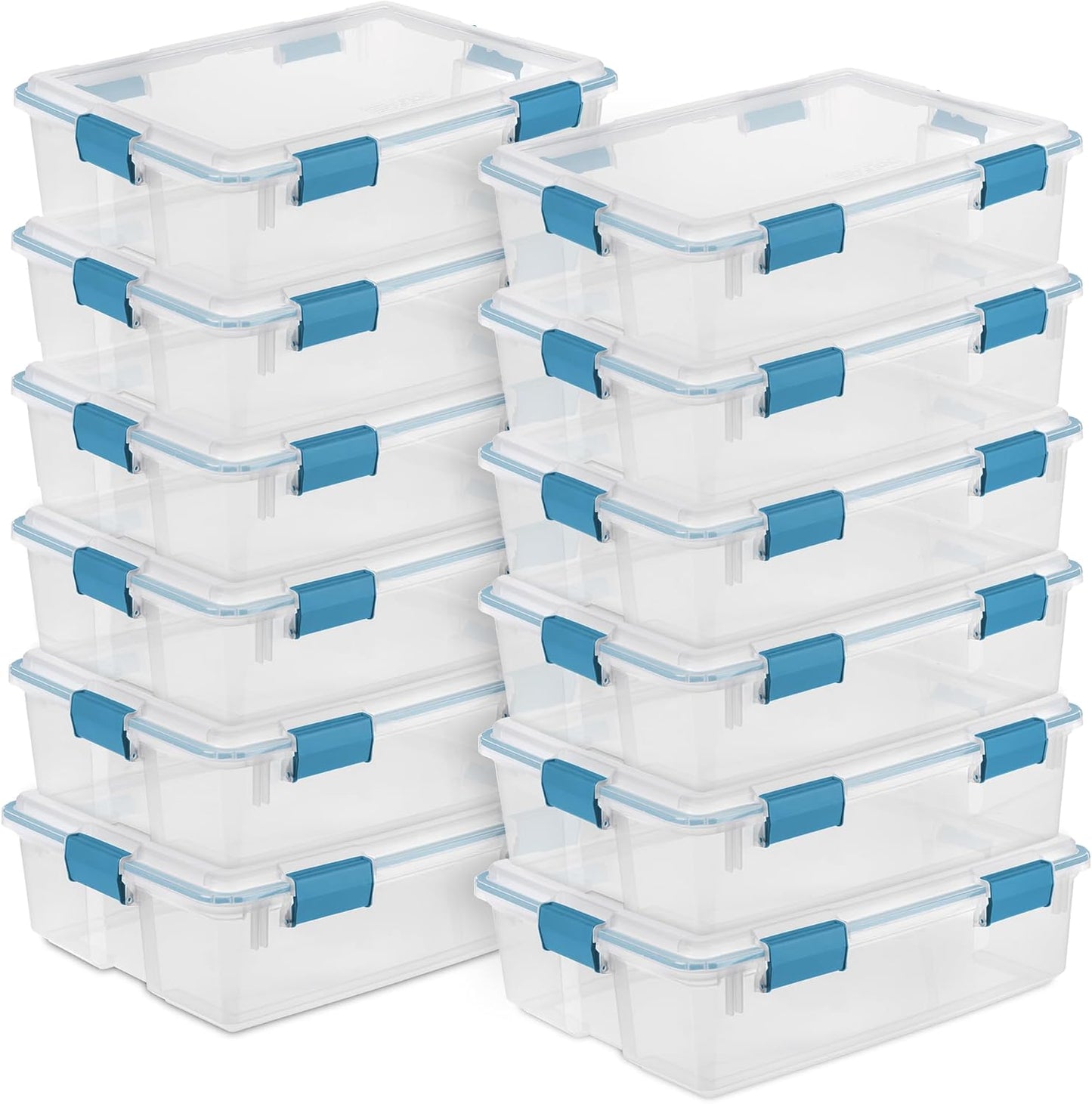 Sterilite 4-Pack Gasket Box, Home Storage Organizer Bins with Lids, 37 Quart – Stackable Clear Plastic Containers for Bedroom, Bathroom, Garage, Basement, or Attic
