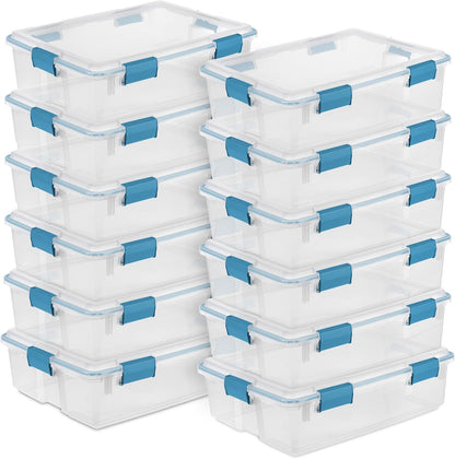 Sterilite 4-Pack Gasket Box, Home Storage Organizer Bins with Lids, 37 Quart – Stackable Clear Plastic Containers for Bedroom, Bathroom, Garage, Basement, or Attic