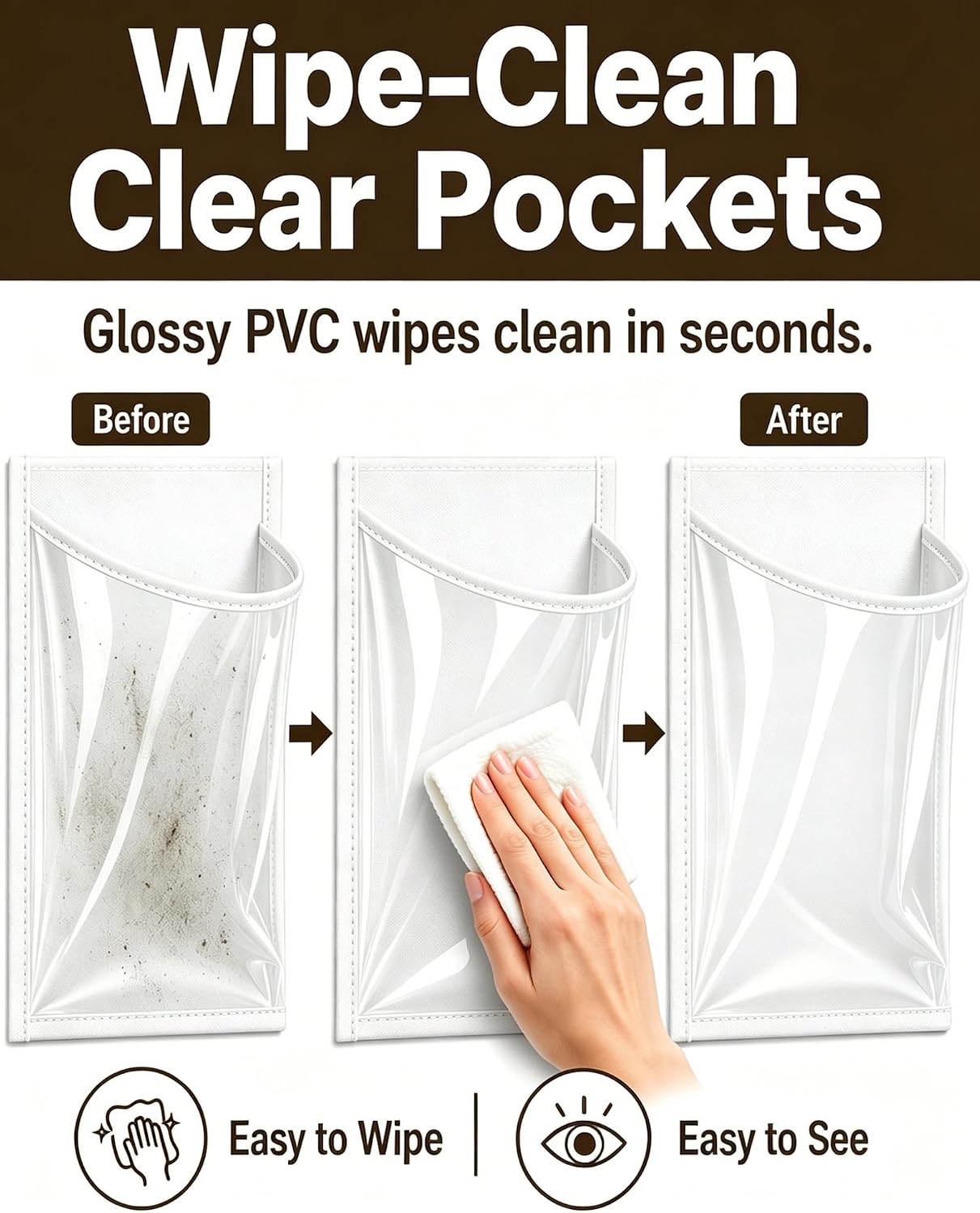 Over the Door Shoe Organizer with 24 Crystal Clear Pockets and Metal Hooks – Heavy Duty Hanging Shoe Storage Rack for Closet, Bathroom, Dorm – Space Saving for Shoes, Accessories, Toys (White)