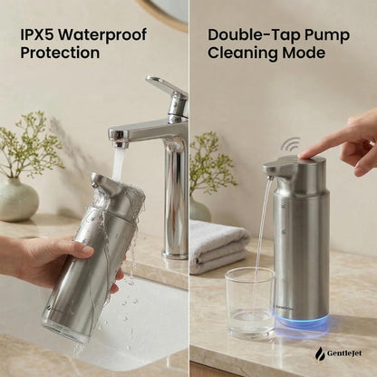 GentleJet CrystalJet Automatic Foam Soap Dispenser – Stainless Steel, Touchless Sensor, USB-C Rechargeable, Waterproof, Modern Bathroom & Kitchen Sink, 300 ml