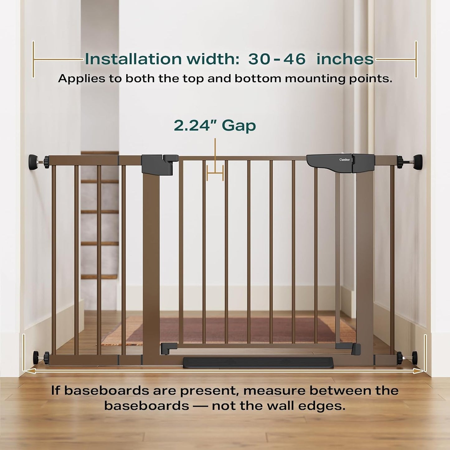 Cumbor 30-46" Baby Gate for Stairs, Mom's Choice Awards Winner-Auto Close Dog Gate for The House, Gifts for Mom, Easy Install Pressure Mounted Pet Gates for Doorways, Black