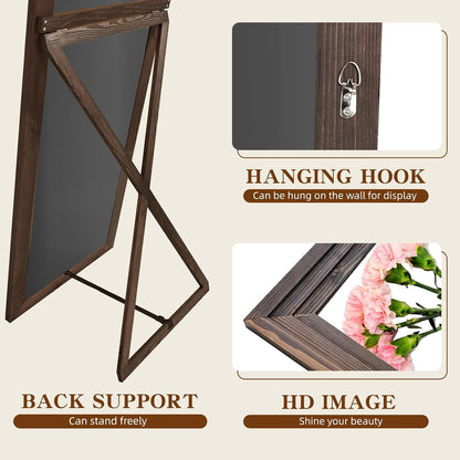 Full Length Mirror 65"x22" with Stand Solid Wood Frame Floor Large Mirror for Living Room, Bedroom Hanging Standing or Leaning Wall-Mounted, New Black