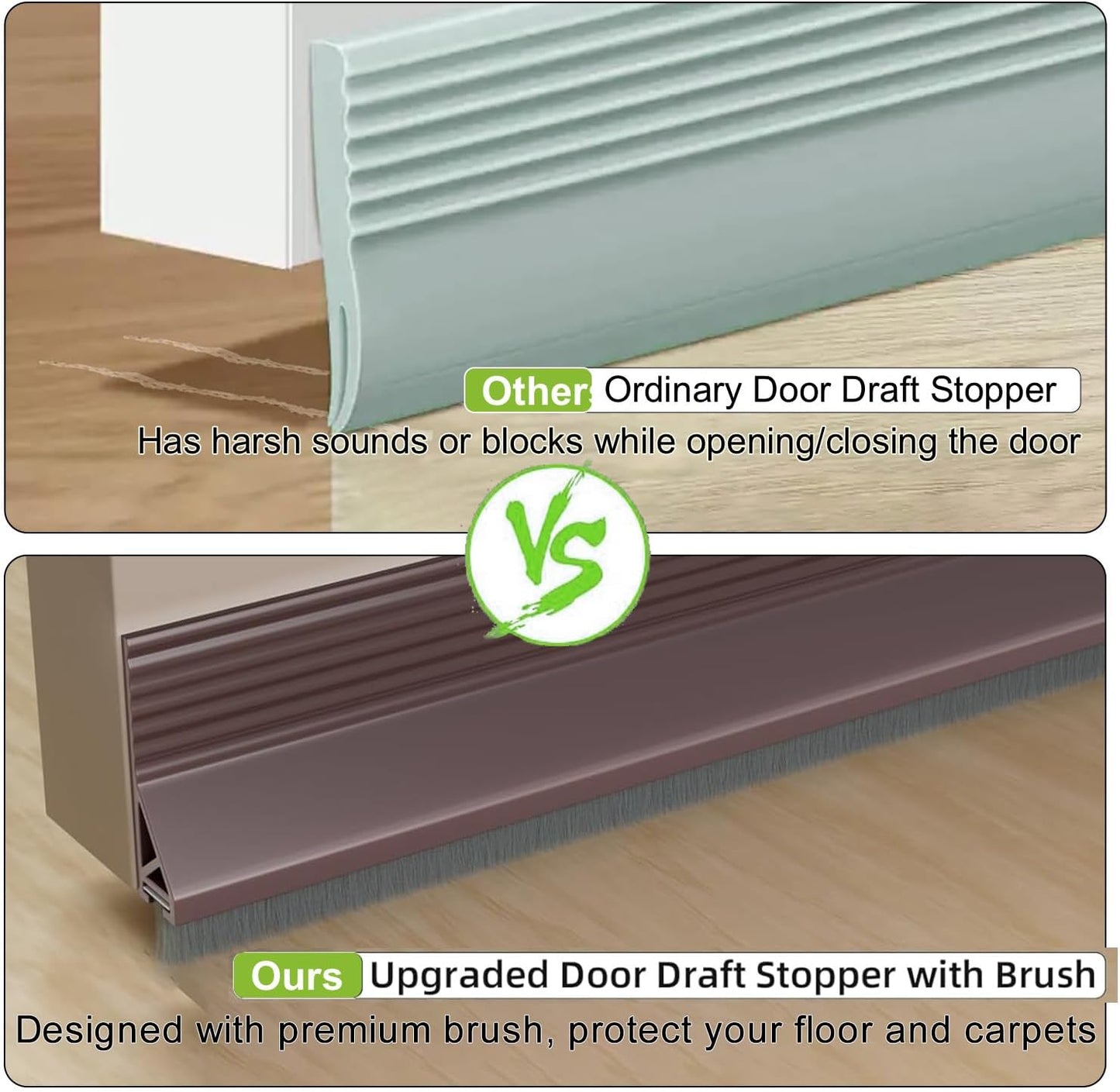2 PCS Door Draft Stopper for Bottom with Brush, Self Adhesive Door Sweep for Exterior/Interior Doors, Bottom Seal Strip for Protection Against Bug, Dust, 2" W x 39" L, White