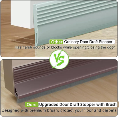 2 PCS Door Draft Stopper for Bottom with Brush, Self Adhesive Door Sweep for Exterior/Interior Doors, Bottom Seal Strip for Protection Against Bug, Dust, 2" W x 39" L, White