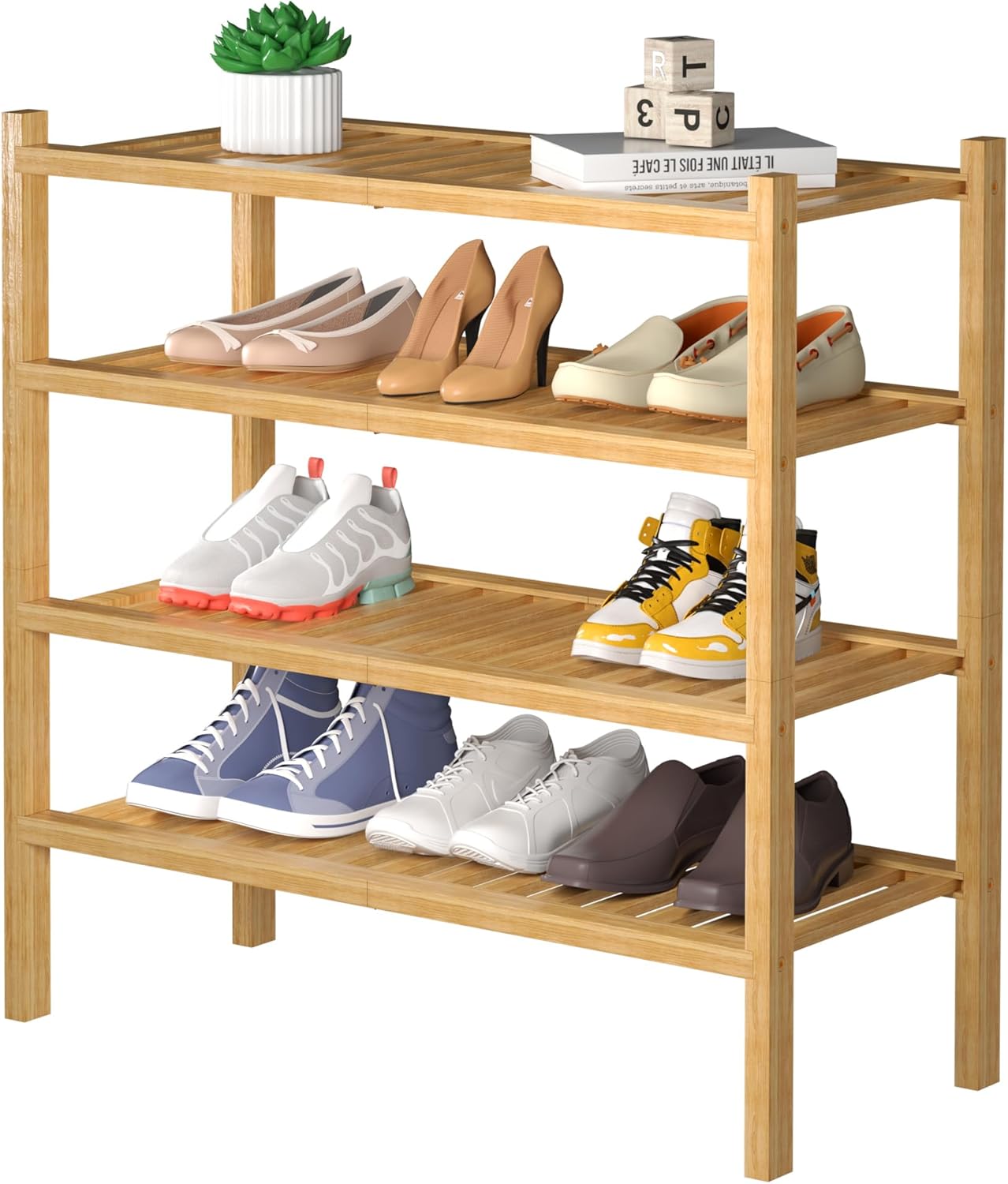 ROMGUAR CRAFT 3 Tier Bamboo Shoe Rack for Closet Free Standing Wood Shoe Shelf Storage Organizer for Entryway Small Space Stackable 27"x11"x20" (Natural)