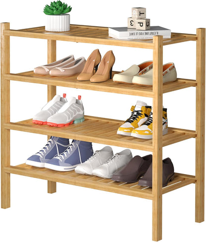 ROMGUAR CRAFT 3 Tier Bamboo Shoe Rack for Closet Free Standing Wood Shoe Shelf Storage Organizer for Entryway Small Space Stackable 27"x11"x20" (Natural)