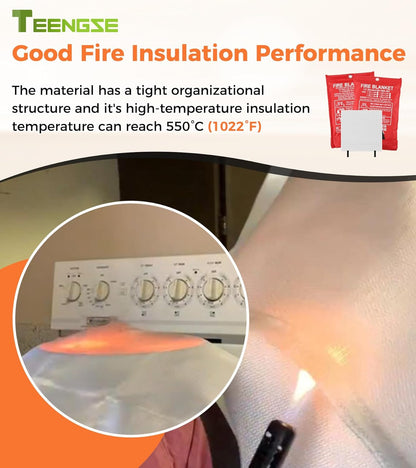 2PCS Fiberglass Fire Blankets, 40” x 40” Fire Escape Emergency Fireproof Blanket for Home, Kitchen, Camping, Barbecue, Car, School, Safety Evacuation