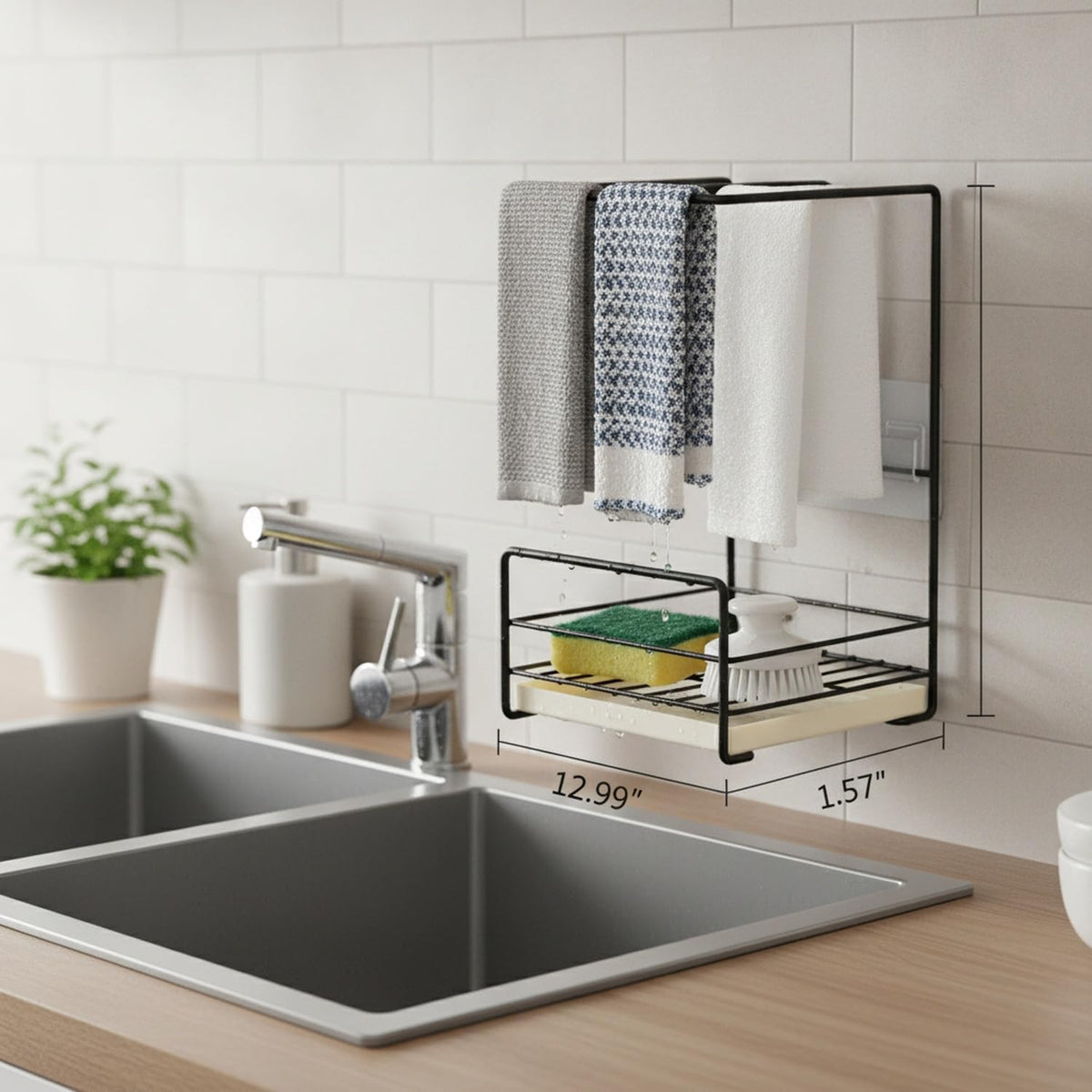 Wall-Mounted Rag Rack, Carbon Steel Sponge and Cloth Holder for Kitchen Sink Side Organization (1 PC)