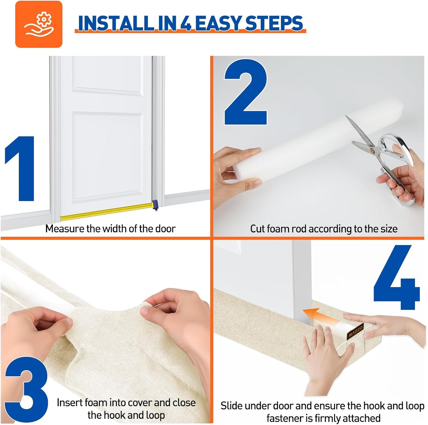 MAGZO Door Draft Stopper, 32 Inch Adjustable Under Door Gap Filler, Fits 26'' - 32'' Bottom Widths, Seals Gaps up to 1.7", Soundproof Sweep Blocks Air, Noise, Light, Dust- Grey