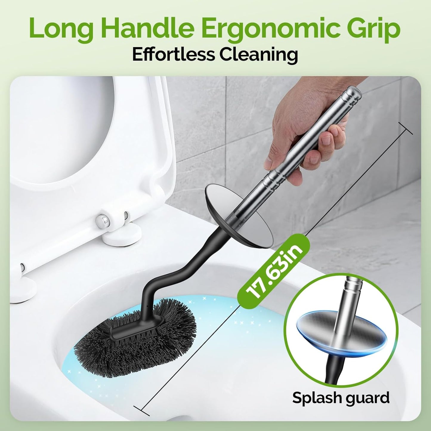 HAMITOR Toilet Brush and Holder Set: 304 Stainless Steel Heavy Duty Bowl Cleaner Brush - Deep Cleaning Under Rim Curved Bristle - Space Saving Wall-Mounted for Home RV Bathroom Accessories Silver
