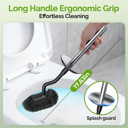HAMITOR Toilet Brush and Holder Set: 304 Stainless Steel Heavy Duty Bowl Cleaner Brush - Deep Cleaning Under Rim Curved Bristle - Space Saving Wall-Mounted for Home RV Bathroom Accessories Silver