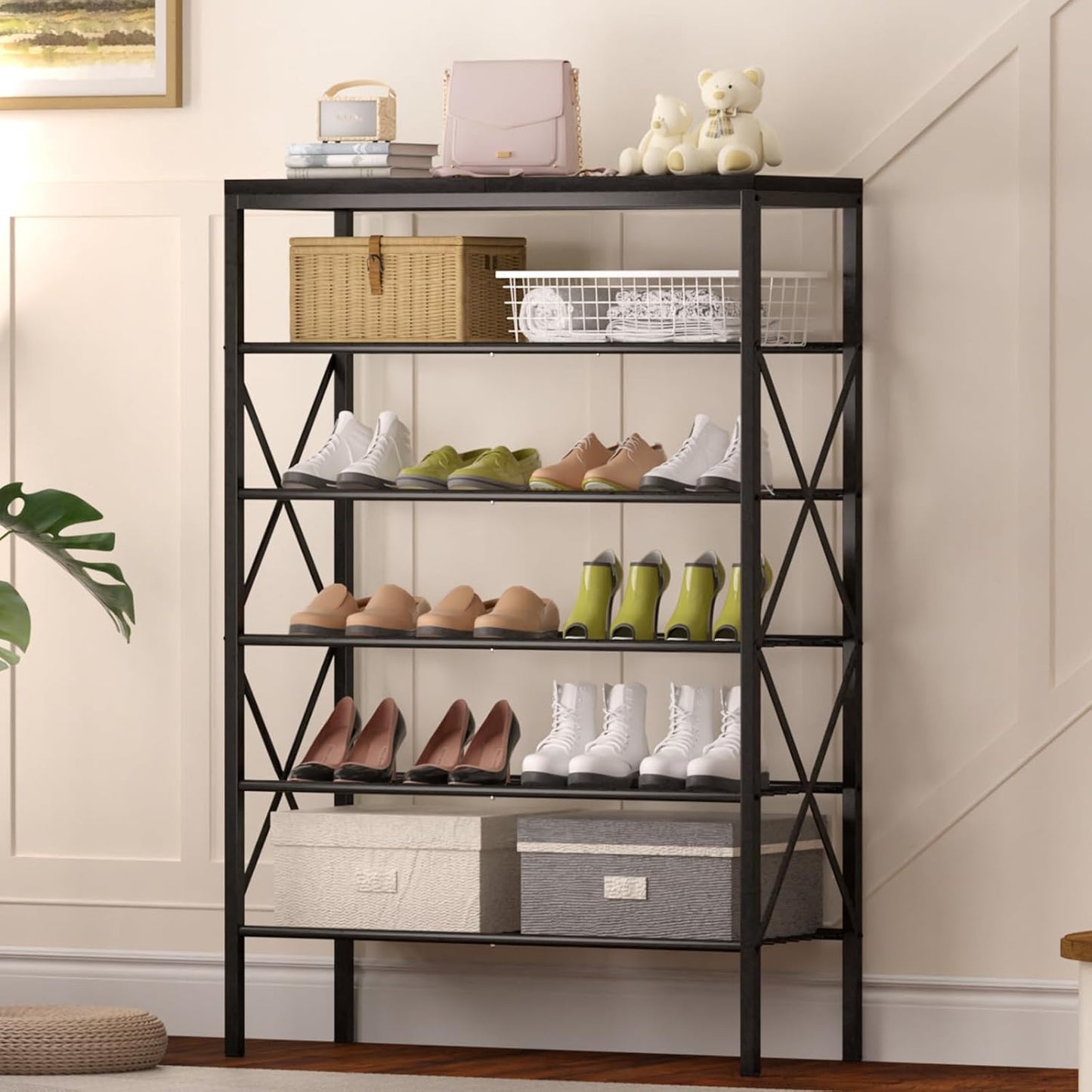 8 Tiers Tall Shoe Rack Organizer, Large Capacity Shoe Rack Holds 32 Pairs of Shoes, Durable and Stable, Adjustable Metal Shelf Stackable Shoe Shelf for Entryway, Hallway, Living Room, Closet