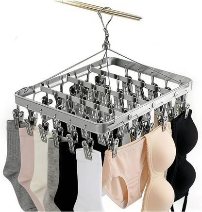 Pants Hangers Clothes Drying Racks Clip Hangers Metal with 36 Clips Windproof Underwear Hanger Foldable Laundry Clip for Jeans Yoga Leggings Trousers Socks Bras (Pink)