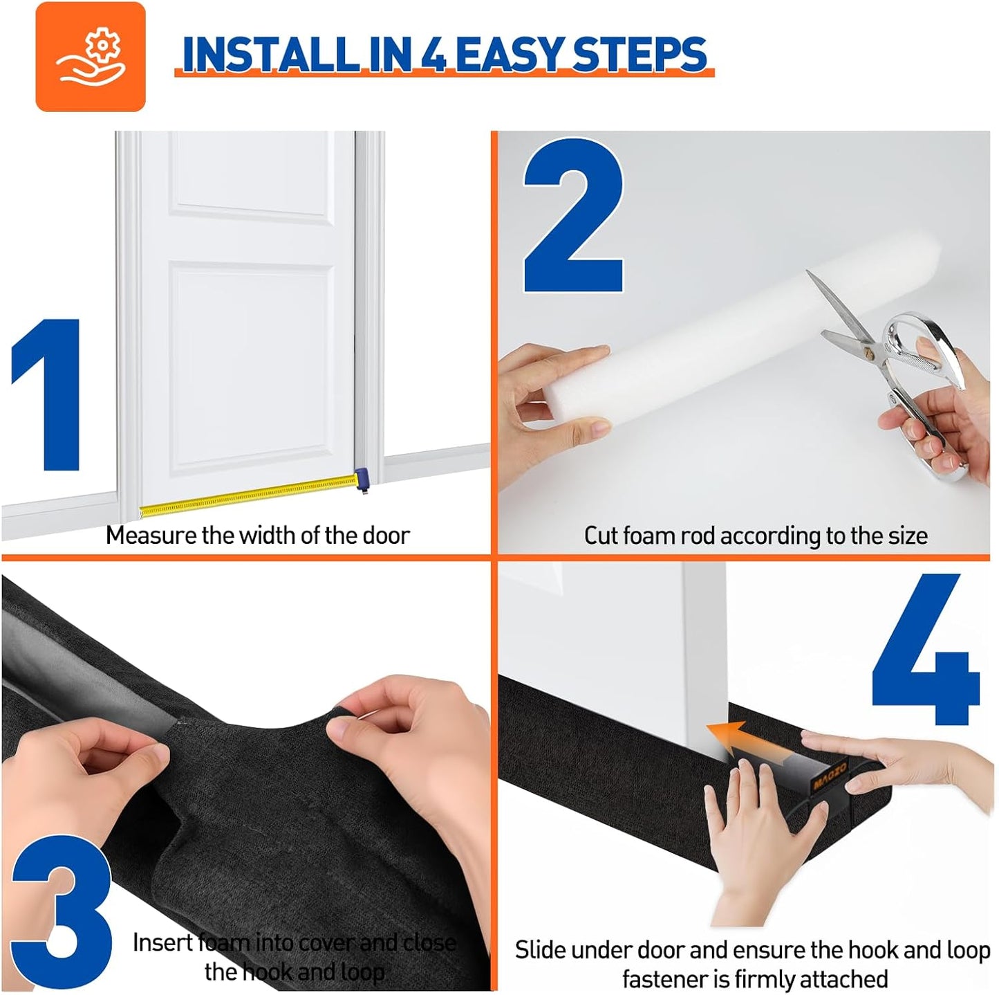 MAGZO Door Draft Stopper, 32 Inch Adjustable Under Door Gap Filler, Fits 26'' - 32'' Bottom Widths, Seals Gaps up to 1.7", Soundproof Sweep Blocks Air, Noise, Light, Dust- Grey