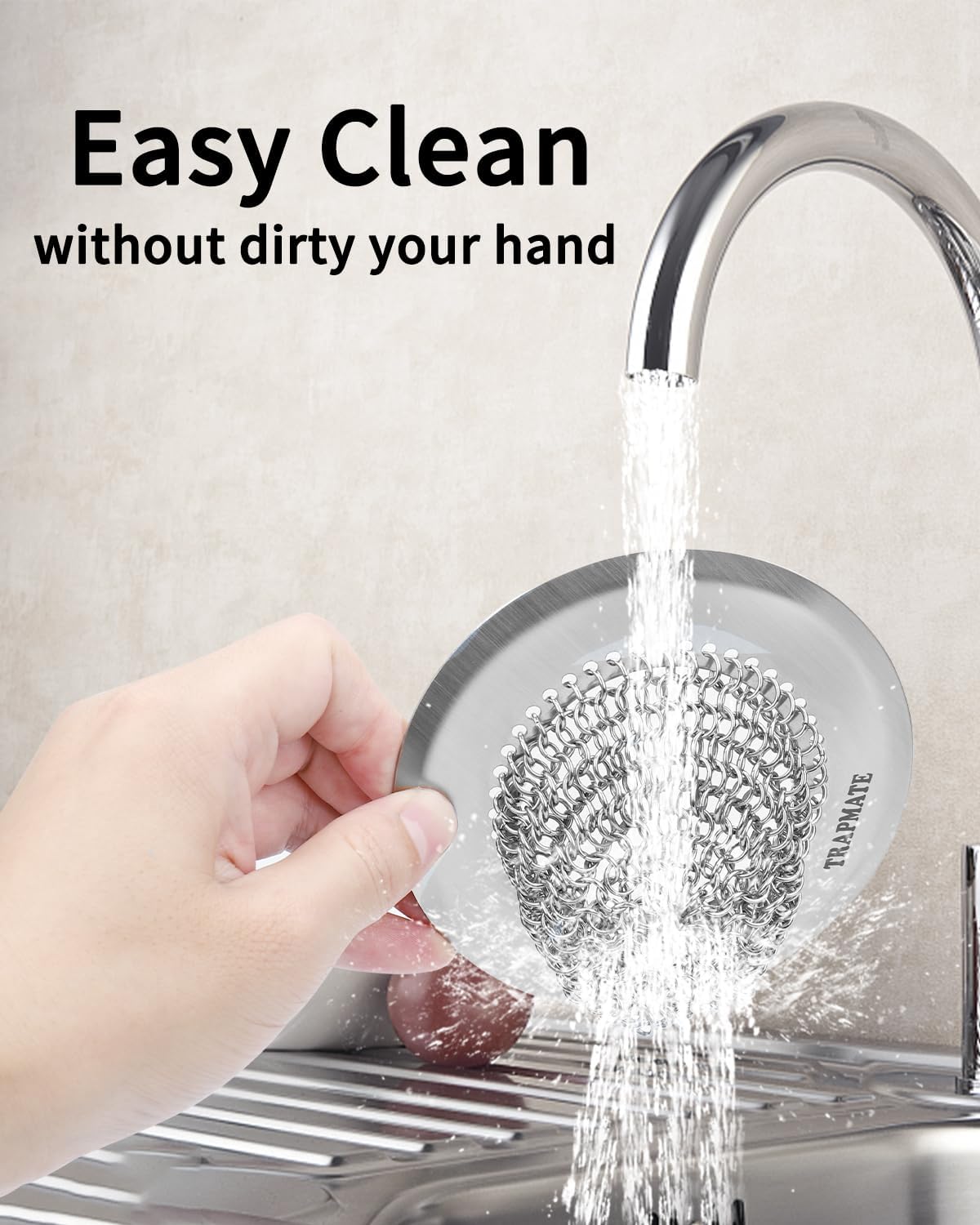 TRAPMATE Shower Drain Hair Catcher, 4.4" Easy Clean Bathtub Drain Hair Catcher, Anti-Slip Bath Tub Drain Protector, Upgraded 304 Stainless Steel Shower Sink Drain Cover for Bathroom (Patented Product)