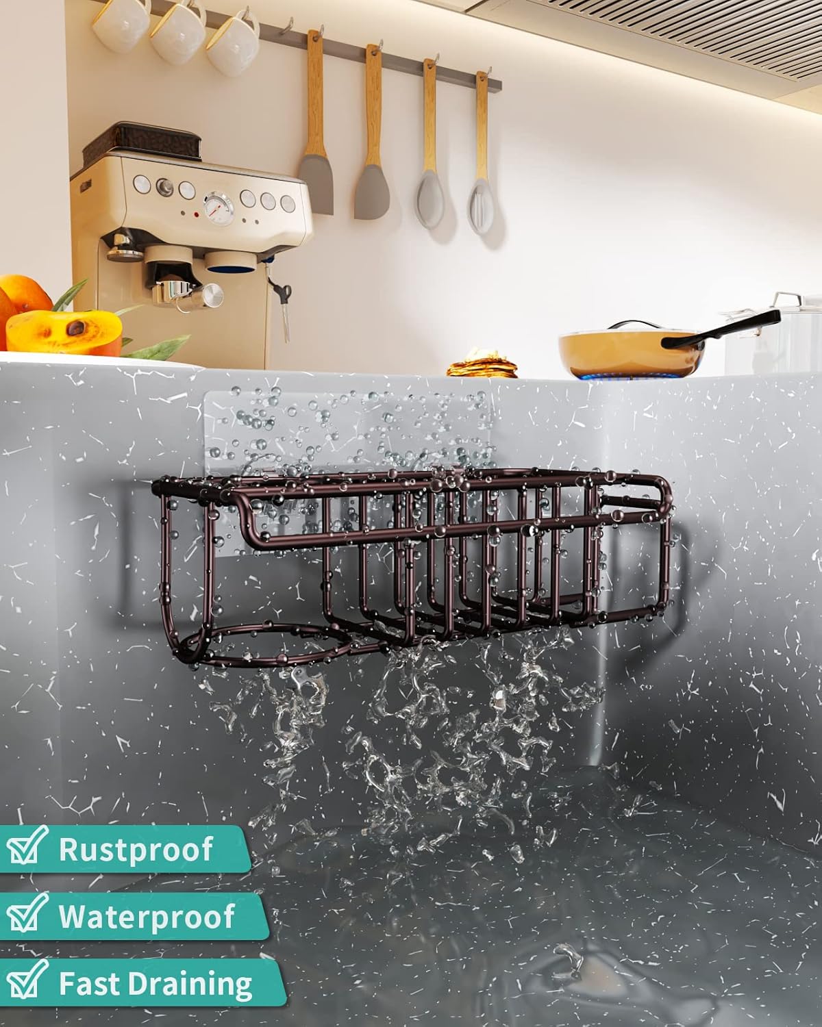 HapiRm 4 in 1 Sink Caddy Sponge Holder, SUS304 Stainless Steel Kitchen Brush Holder and Dish Cloth Hanger, Kitchen Organizers and Storage Essentials - Silver