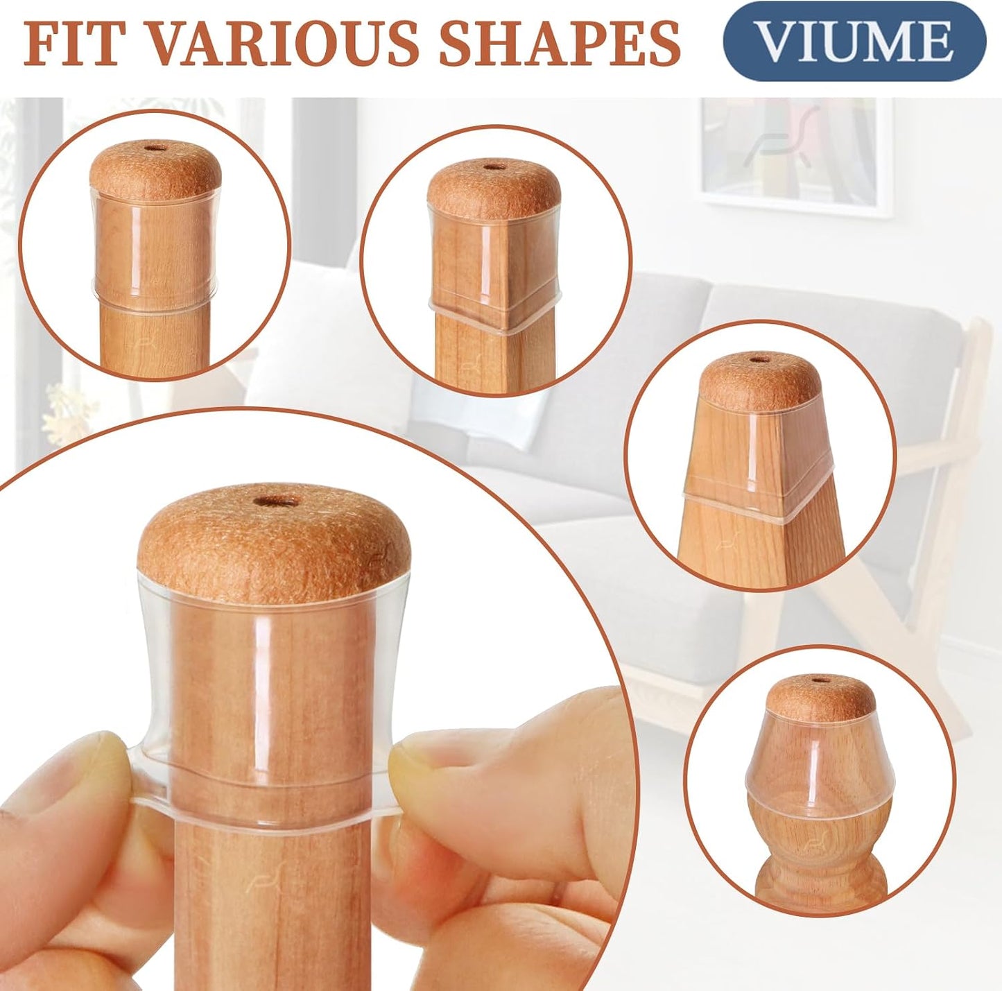 VIUME 24 Pcs Chair Leg Floor Protectors for Hardwood Floors Silicone Covers Felt Pads Furniture Leg Caps Anti-Scratch Reduce Noise Fit (1-5/16" to 2")