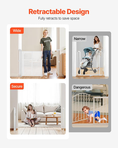 VEVOR Retractable Baby Gate, 34 inch Tall, Extends up to 71 inch Wide, Retractable Gate for Kids or Pets, Mesh Material, Easy to Install for Indoor Stairs, Doorways, Hallways, Playrooms, Gray