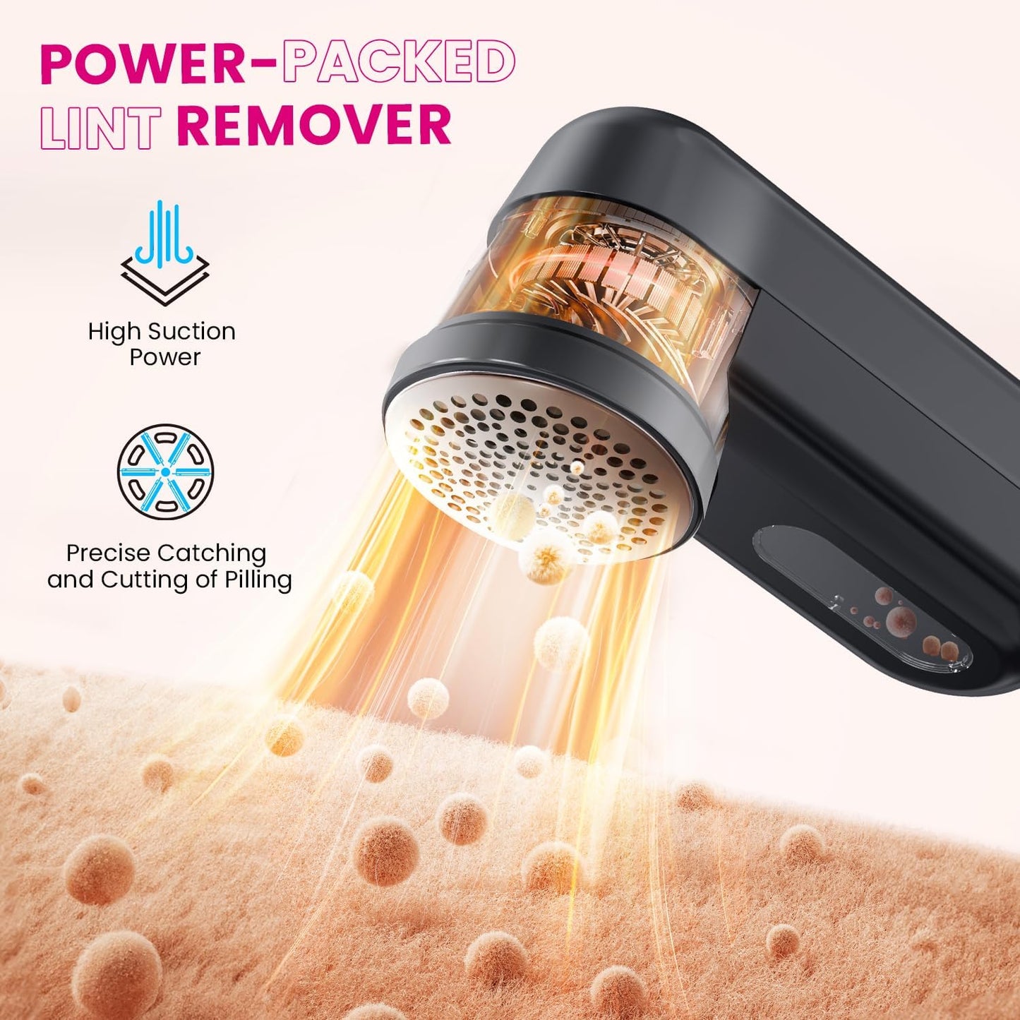 Fabric Shaver - Ziitty Lint Remover for Clothes, Sweater Defuzzer with LCD Display, 3-Speeds, 6-Blade, Type-C Rechargeable, Sweater Shaver to Remove Pilling Fuzz Lint Balls Pills for Clothes Furniture