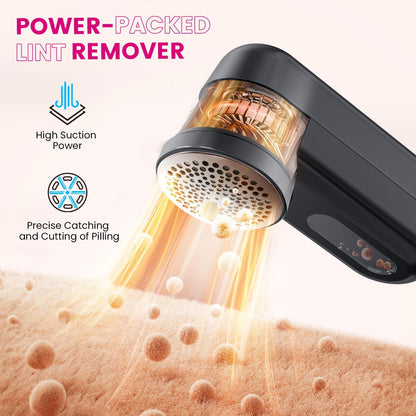 Fabric Shaver - Ziitty Lint Remover for Clothes, Sweater Defuzzer with LCD Display, 3-Speeds, 6-Blade, Type-C Rechargeable, Sweater Shaver to Remove Pilling Fuzz Lint Balls Pills for Clothes Furniture