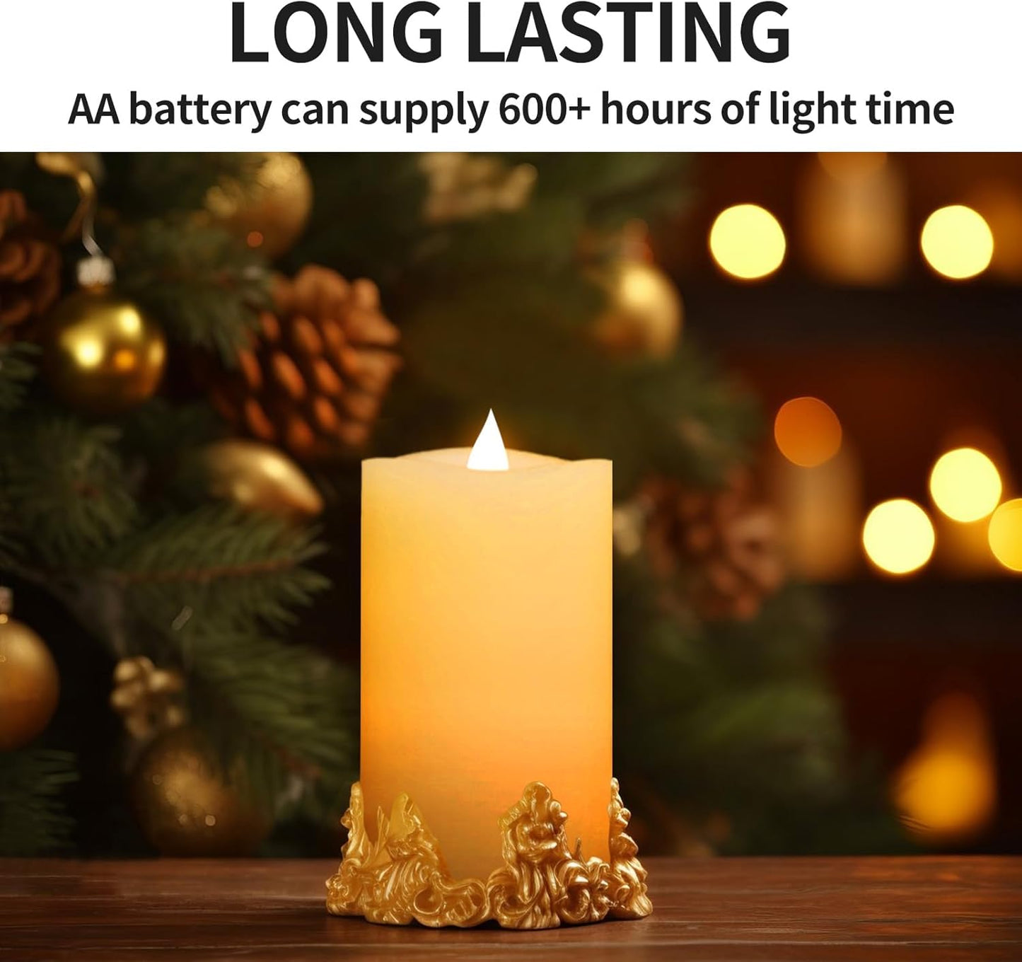 3x3 Flickering Flameless Candles Set of 2, 2AA Battery Life 600 Hours Battery Candles Flickering with Timer,3 inch Flameless Candles with Remote for Indoor/Outdoor, Ivory