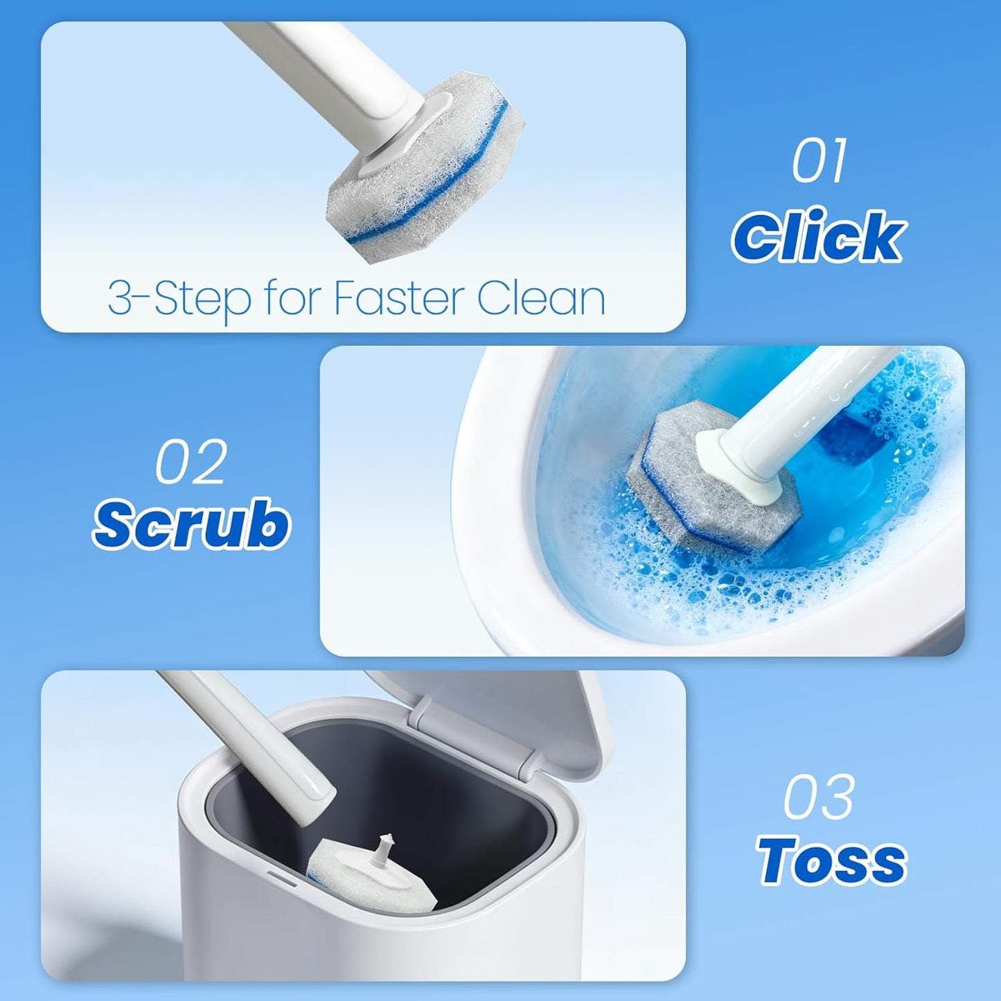 40 Disposable Toilet Brush Replacement Pads, Wall Mounted Toilet Holder Set Toilet Cleaning System Starter Kit, Toilet Stick Pads (White)
