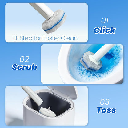 40 Disposable Toilet Brush Replacement Pads, Wall Mounted Toilet Holder Set Toilet Cleaning System Starter Kit, Toilet Stick Pads (White)