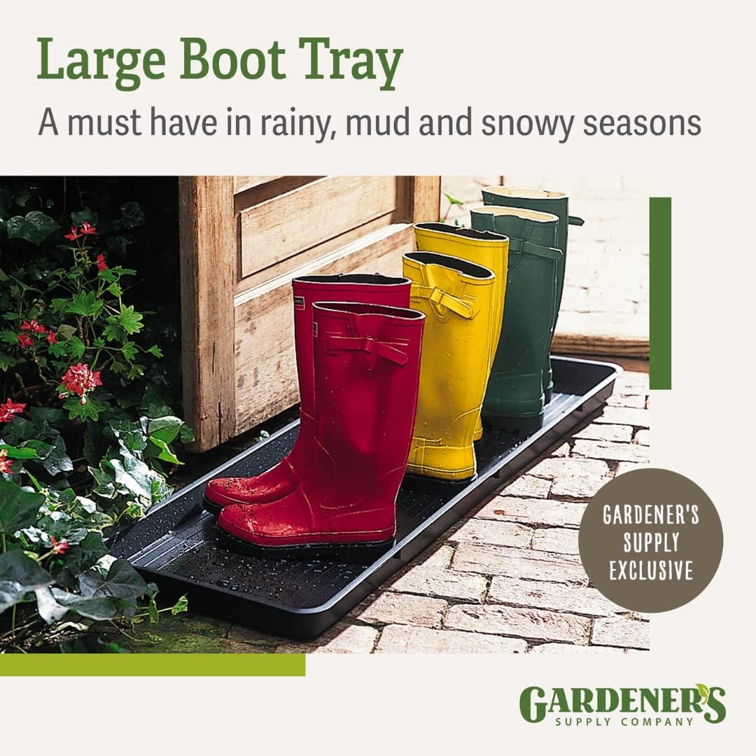 Gardener's Supply Company Entrance Boot Tray | Multi-Purpose All Weather Waterproof Indoor and Outdoor Shoe Mat Made with 100% Durable Recycled Plastic | 22" L x 15.5" W 2" Deep, Black - Size Small