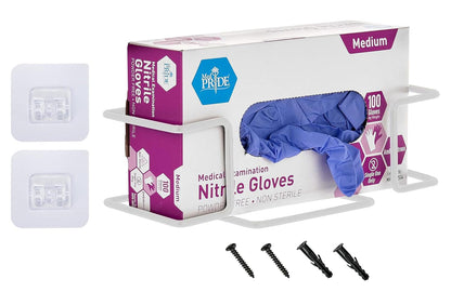 Alpine Industries Single Box Wire Wall Mount Glove Dispenser - Mounted Organizer Rack for Disposable Surgical Glovebox & Tissue Boxes - Hanging Lab & Kitchen Storage (White, 1 Box)