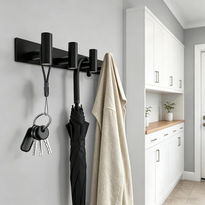 Matte Black Coat Rack Wall Mount - 6 Hooks, Heavy Duty Stainless Steel Wall Hooks for Towels, Coats, Robes, Bags, Hats, Keys, Wall Coat Hanger for Bathroom, Entryway, Kitchen, Hotel, Bedroom, Office