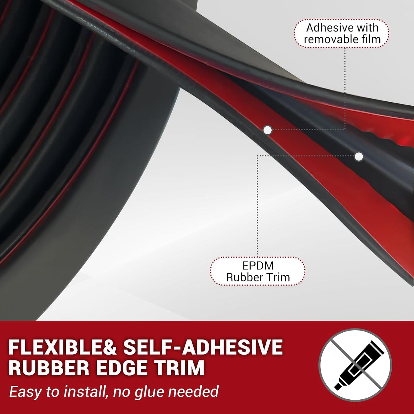 Slimline Cabinet Door Edge Protector, 3/4" Self Adhesive Peel and Stick Rubber Edge Guards, Flexible U Shaped Strips for Kitchen & Garbage Drawer Fronts, Edge Trims for Desks and Shelfves, Black, 10Ft