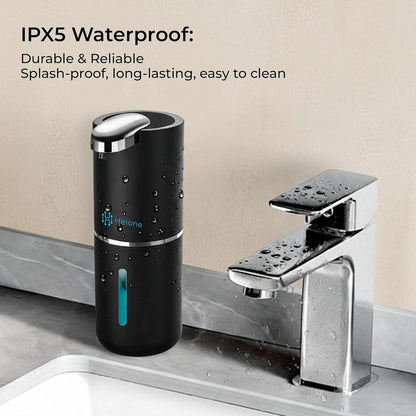 Automatic Touchless Foam Soap Dispenser - USB-C Rechargeable Foaming Soap Pump, IPX5 Waterproof for Bathroom & Kitchen, 12.8oz, Wall Mount or Countertop (Black)