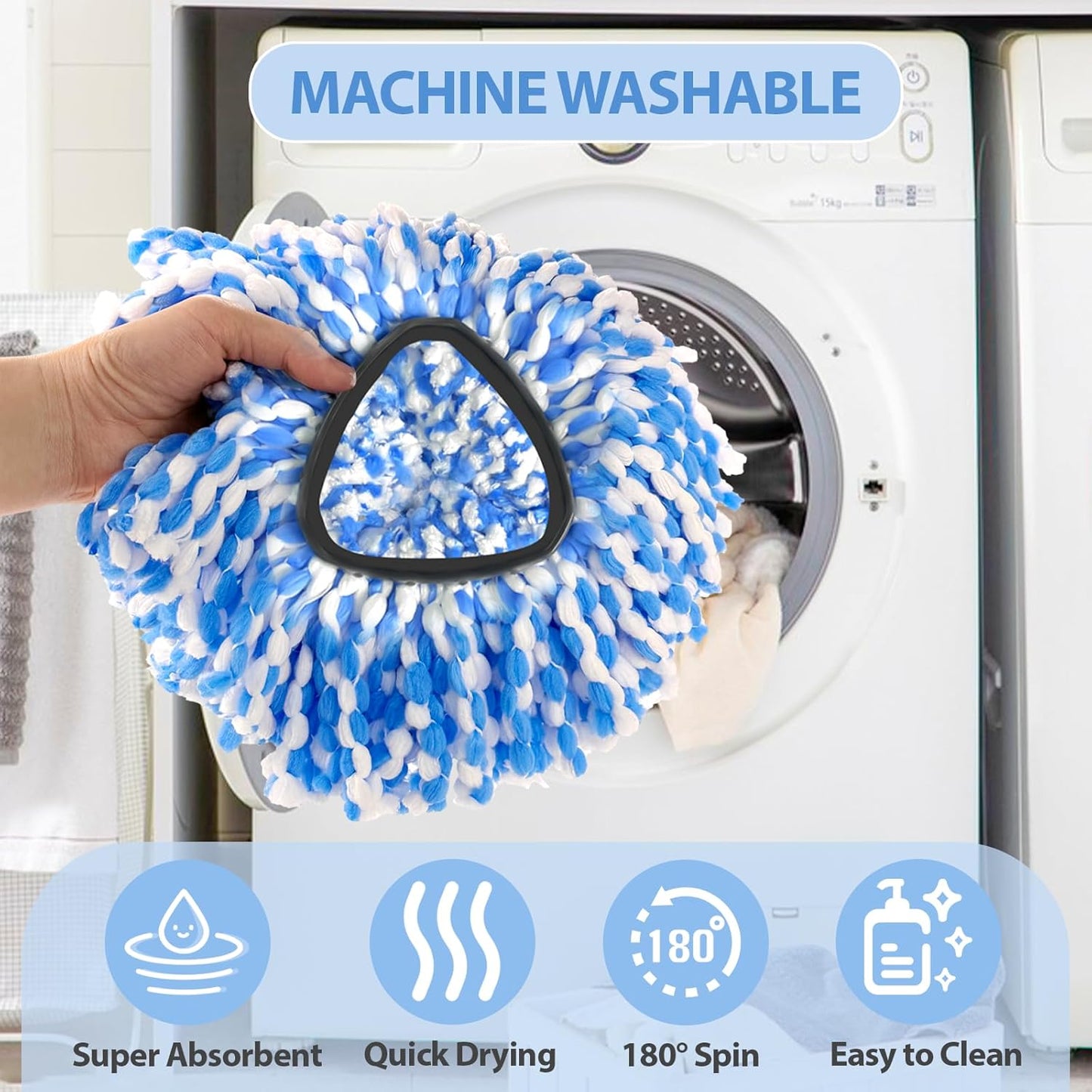 2-Tank Spin Mop Replacement Head, 3 Pack Mop Head Replacement, Microfiber, Machine Washable, Easy to Replace and Deep Cleaning