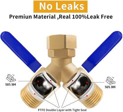 2 Way Garden Hose Splitter Heavy Duty Brass, Y Hose Splitter with Extra Long Handles for Easy Shut Off, Metal Water Spigot Adapter Fits Standard 3/4" GHT Faucet