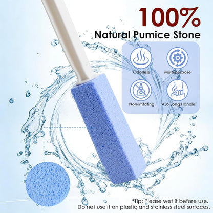 Toilet Cleaner Brush, Silicone Toilet Brush+Pumice Stone for Toilet Cleaning, with Non-Slip Long Handle, Wall Mounted/Floor Standing, Toilet Brush Set for Bathroom RVs