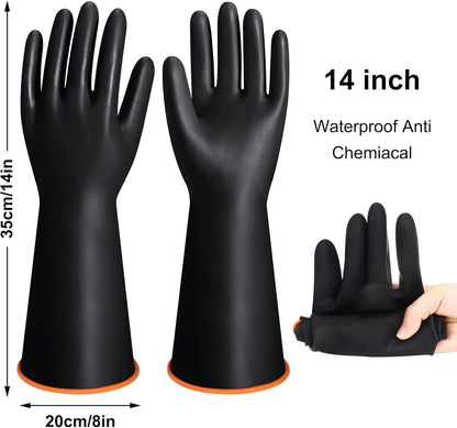 18" XL Size Latex Chemical Resistant Gloves, Reusable Heavy Duty Long Rubber Glove Dishwashing Gloves, Industrial Safety Glove for Men, Forearm Protection Waterproof Resist Strong Acid, Alkali, Oil'