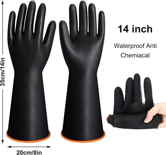 18" XL Size Latex Chemical Resistant Gloves, Reusable Heavy Duty Long Rubber Glove Dishwashing Gloves, Industrial Safety Glove for Men, Forearm Protection Waterproof Resist Strong Acid, Alkali, Oil'